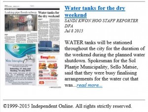 Kimberley Sol Plaatje Winter 2015 water shut-downs DFA