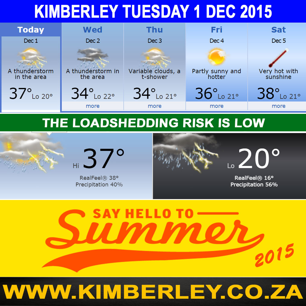 Today in Kimberley South Africa - Weather Loadshedding Events news