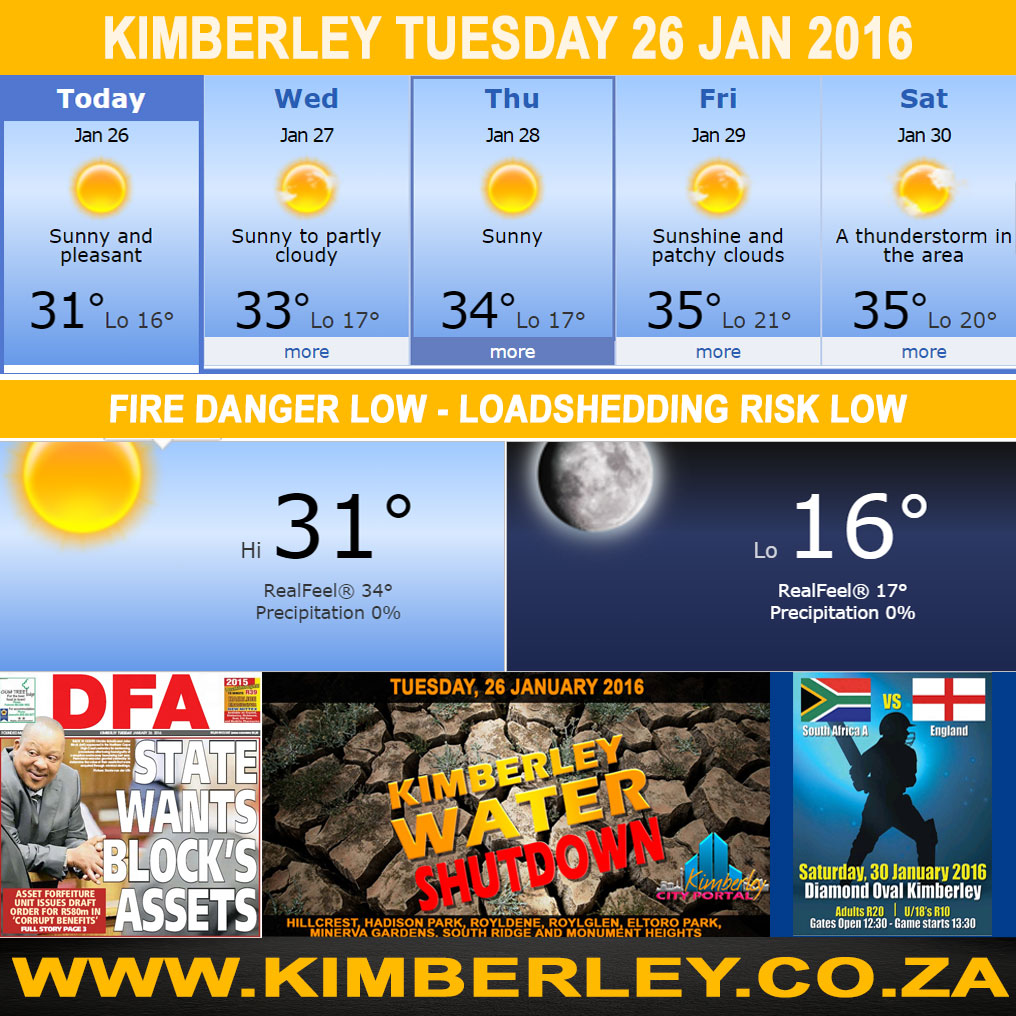 #KimberleyToday, Tuesday 26/01/2016 #KimberleyToday, Tuesday 26/01/2016