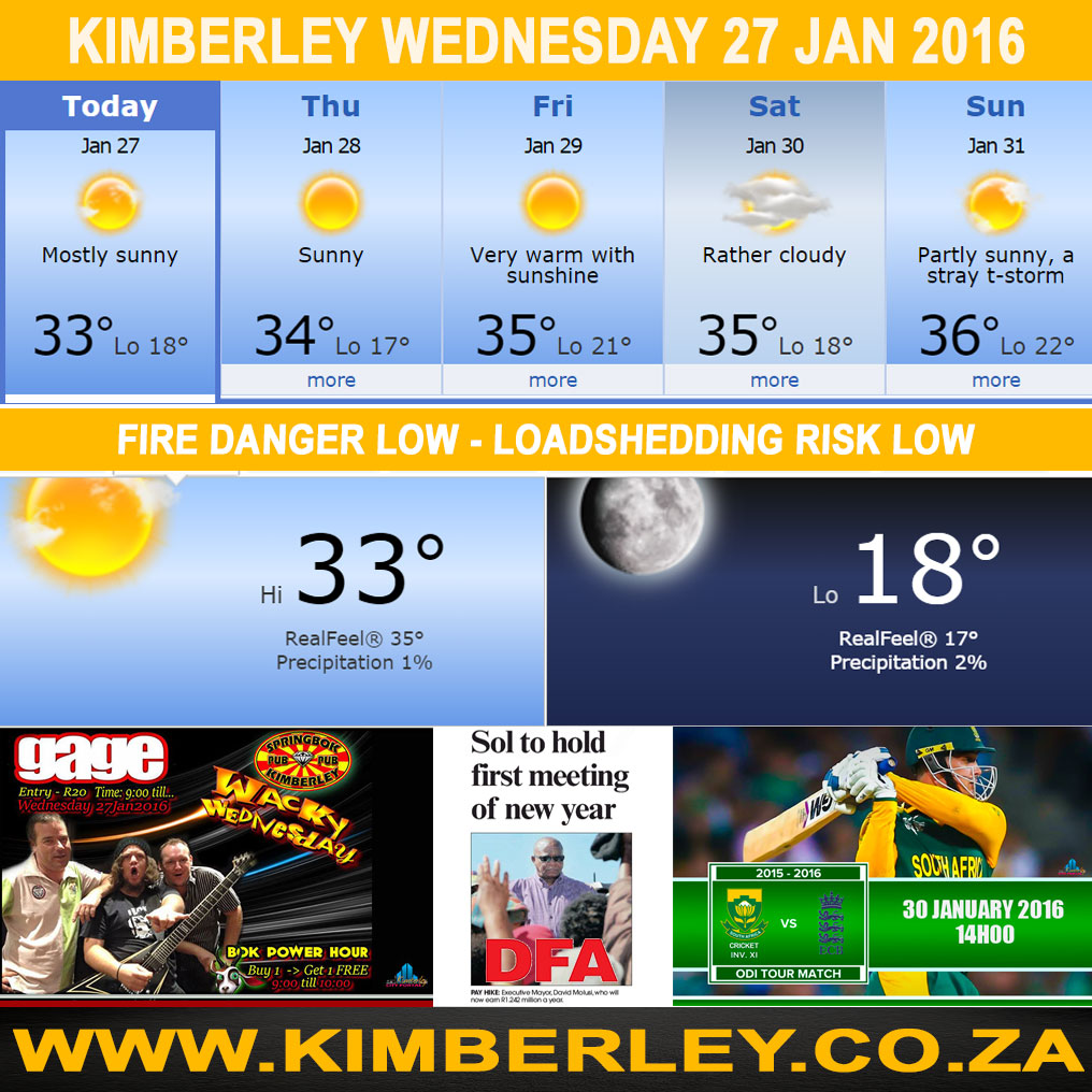 #KimberleyToday, Wednesday 27/01/2016