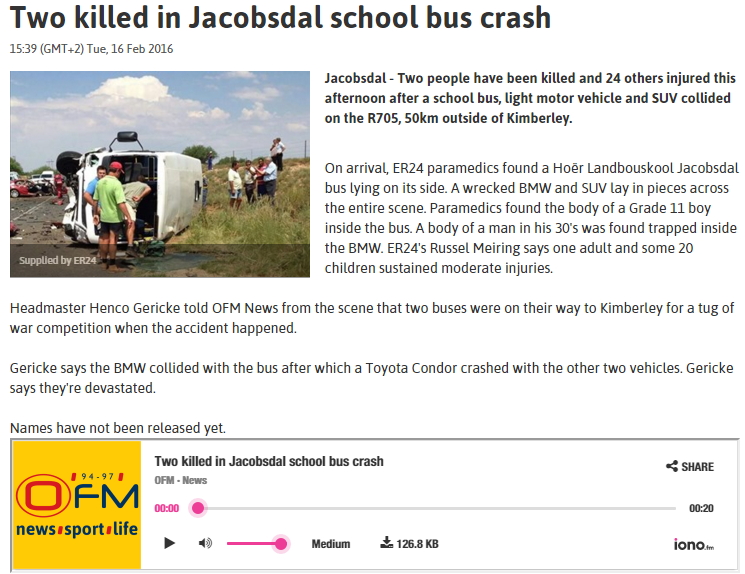Jacbosdal Bus Crash - OFM