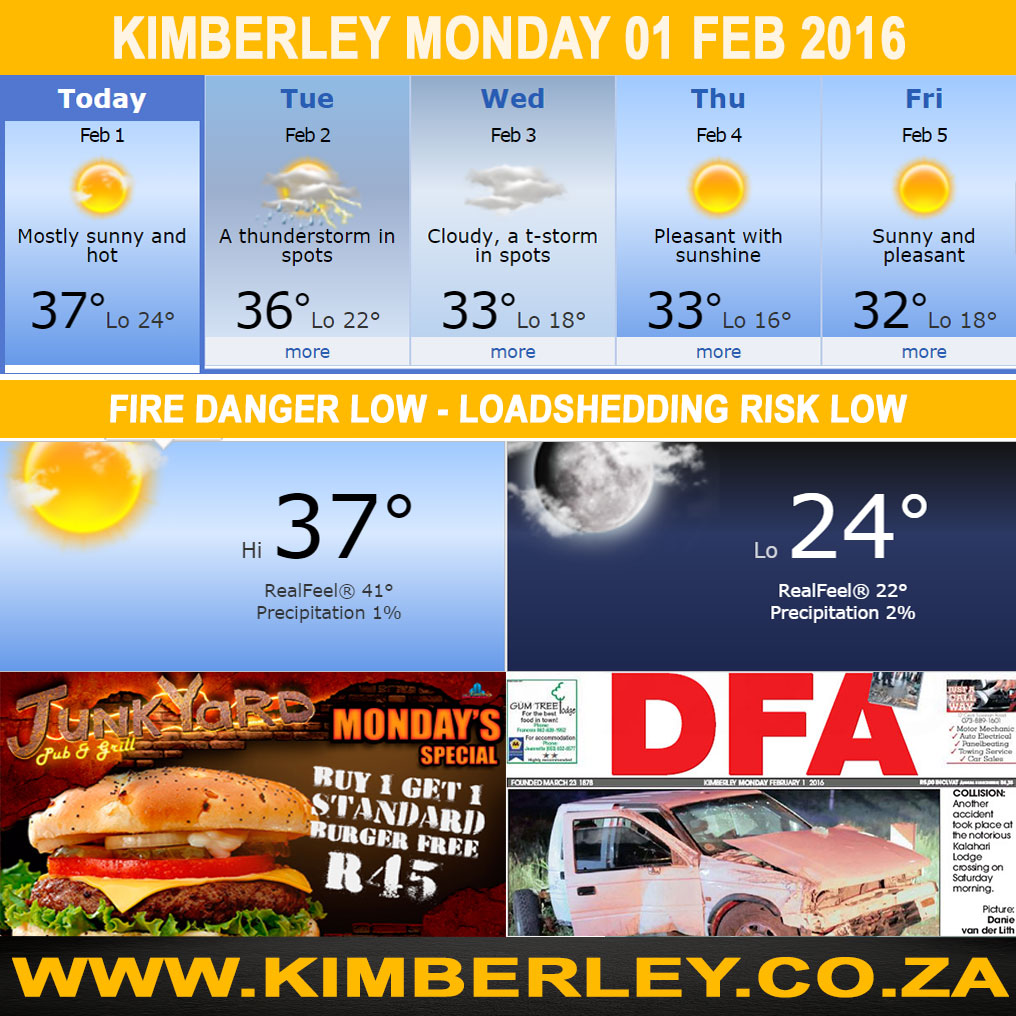 #KimberleyToday, Monday 01/02/2016