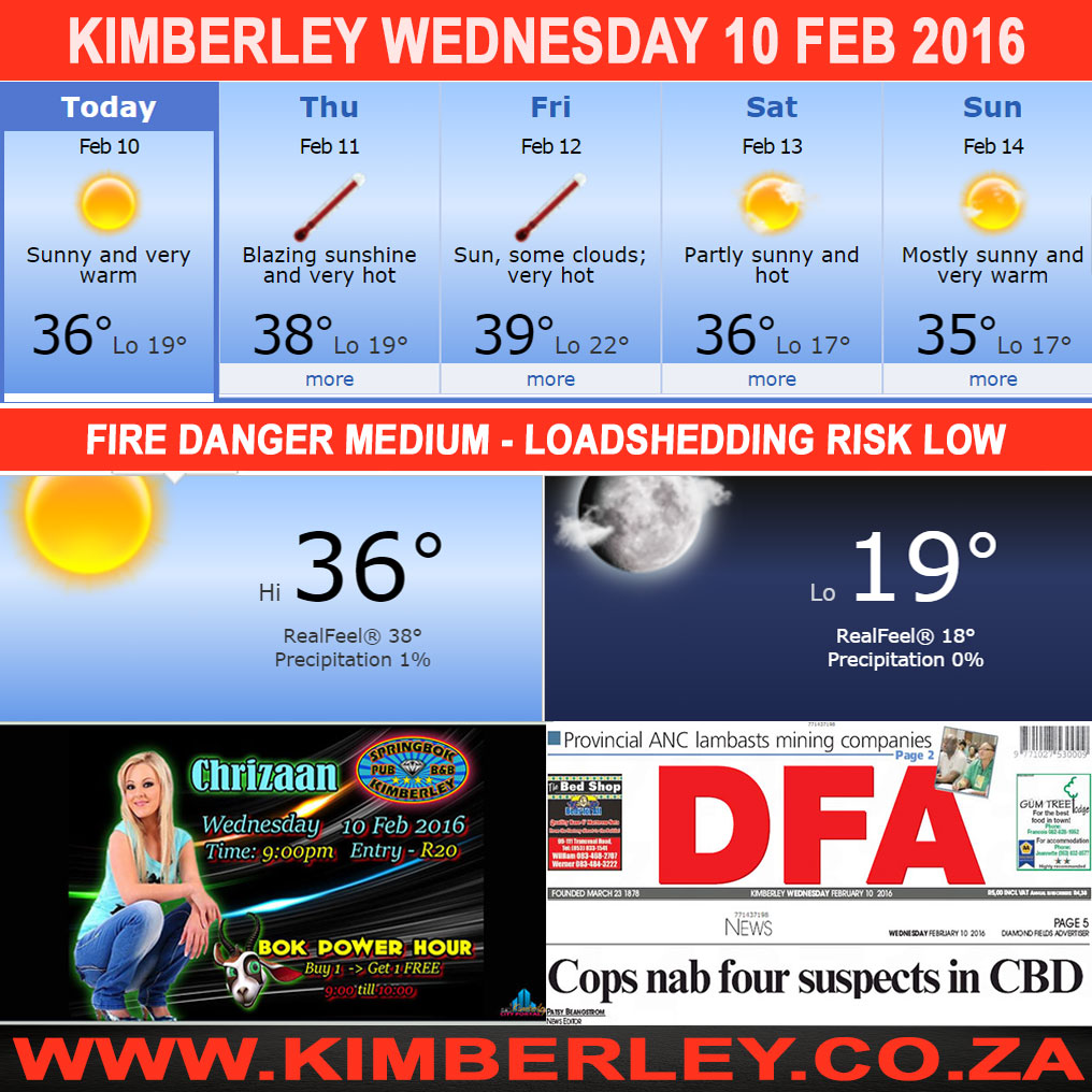 #KimberleyToday, Wednesday 10/02/2016