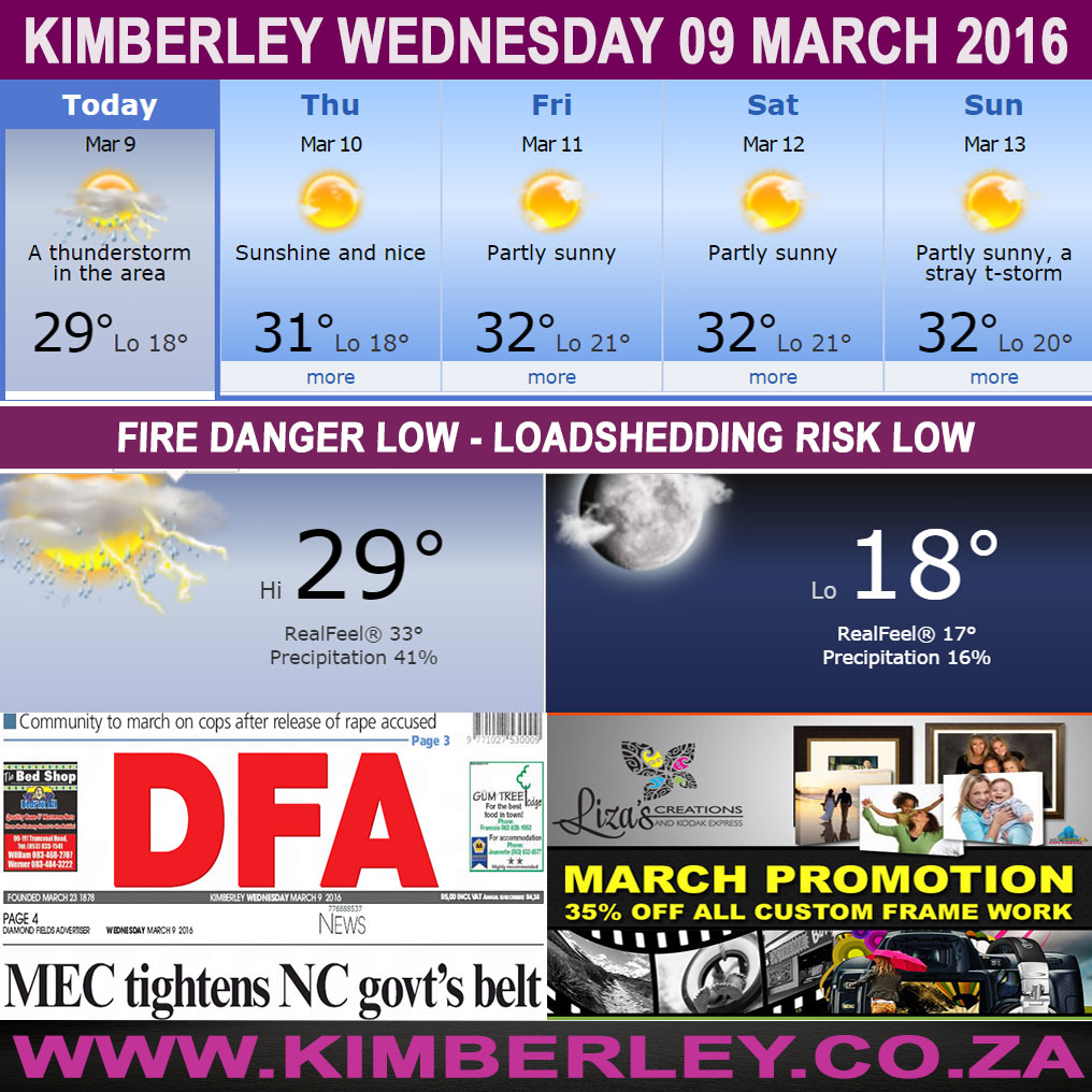 #KimberleyToday, Wednesday 09/03/2016