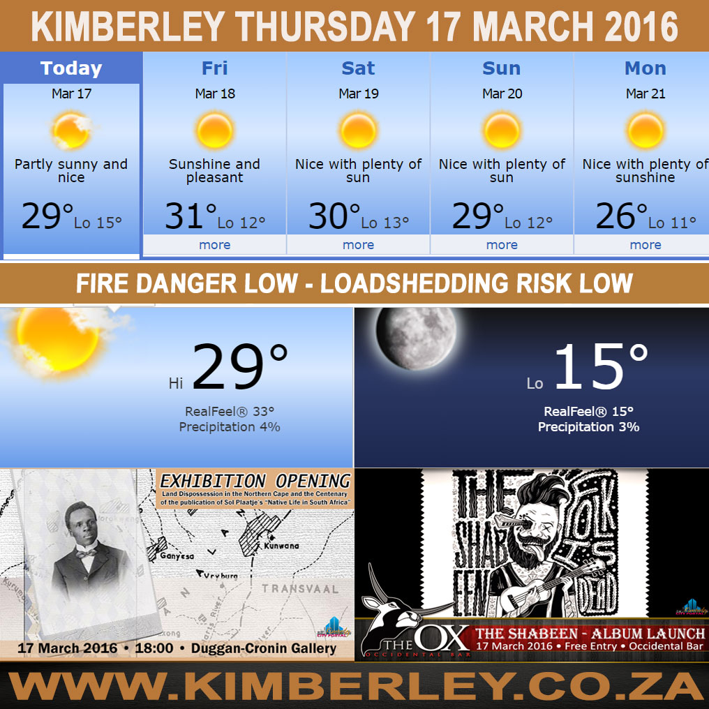 #KimberleyToday, Thursday 17/03/2016