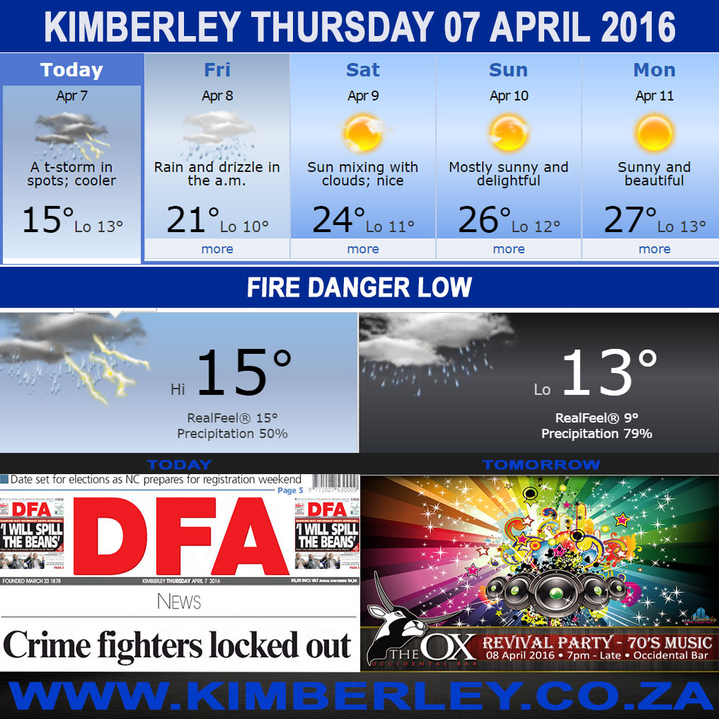 #KimberleyToday, Thursday 07/04/2016