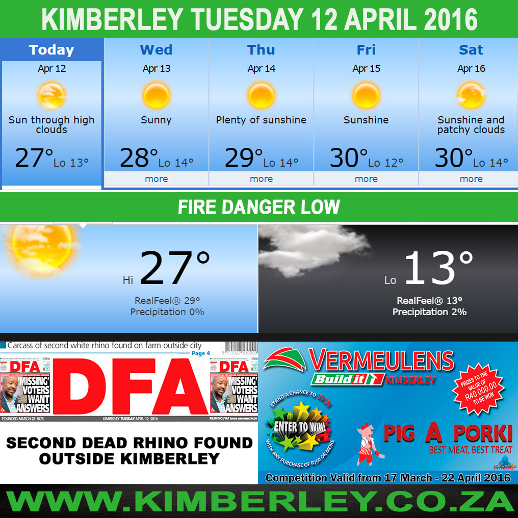 #KimberleyToday, Tuesday 12/04/2016