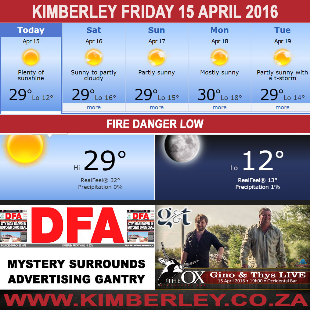 #KimberleyToday, Friday 15/04/2016