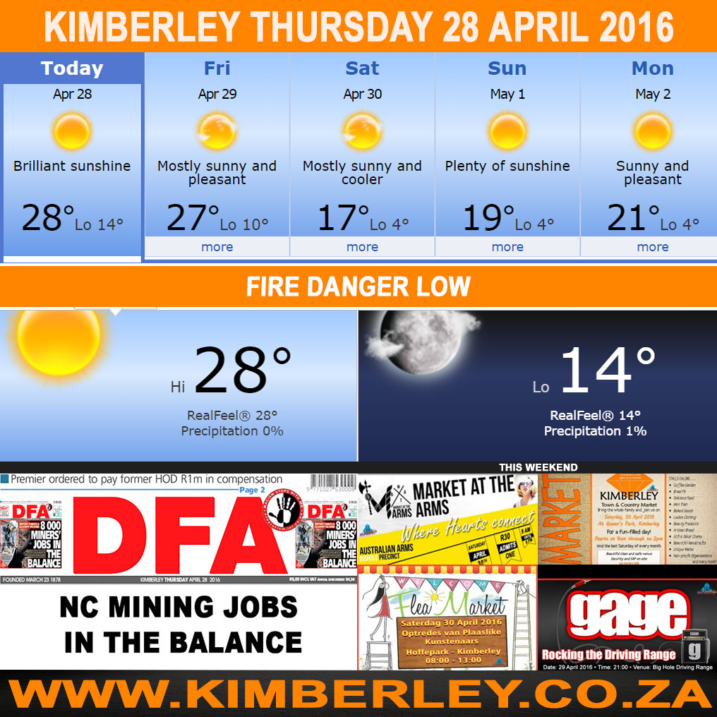 #KimberleyToday, Thursday 28/04/2016