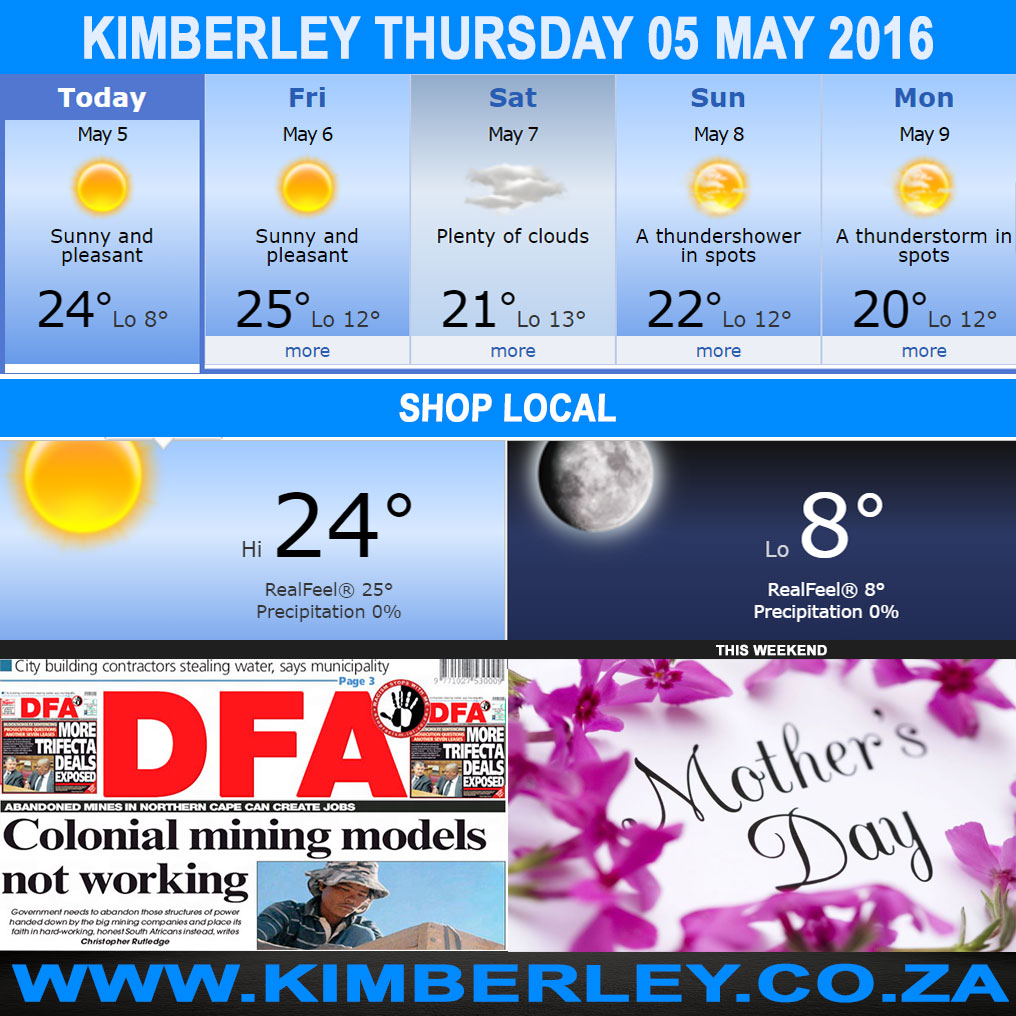 #KimberleyToday, Thursday 05/05/2016