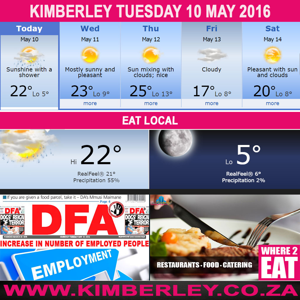 #KimberleyToday, Tuesday 10/05/2016