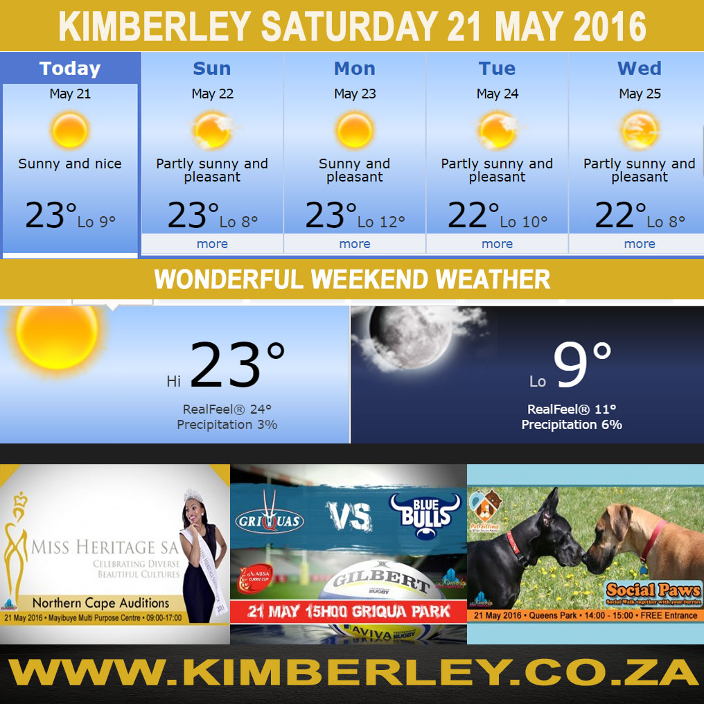 #KimberleyToday, Saturday 21/05/2016