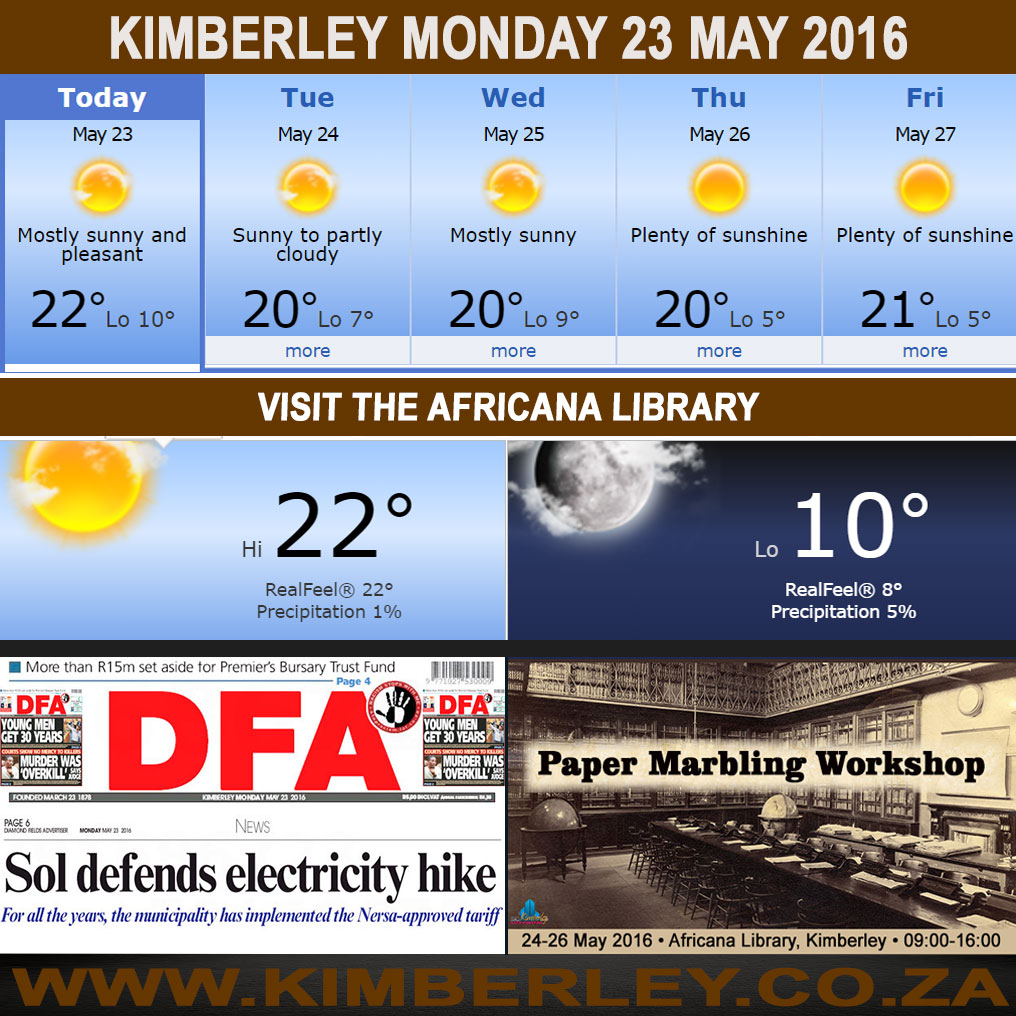 #KimberleyToday, Monday 23/05/2016