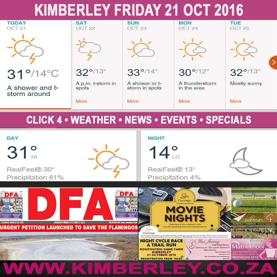 Today in Kimberley South Africa - Weather News Events 2016/10/21