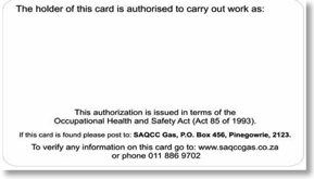 SAQCC Gas Authorized Practitioner Card Rear